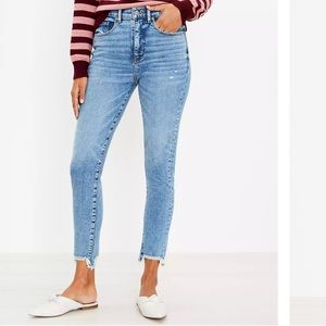 LOFT Petite Chewed Hem High Rise Skinny Jeans in Medium Blue